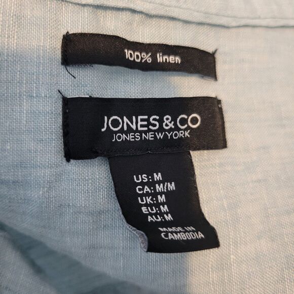 Jones & Co 100% Linen Blue Button Tank Shirt Size Medium - Picture 7 of 8